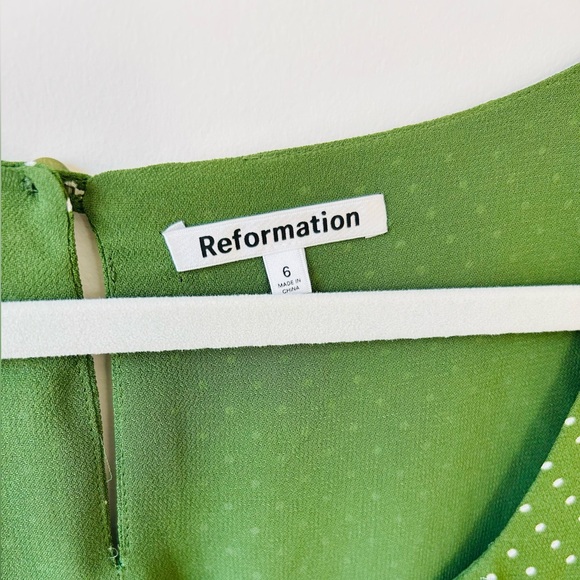 Reformation Hearth Long Sleeve Top Size 6 Peat (Green Polka Dot) - Picture 3 of 15